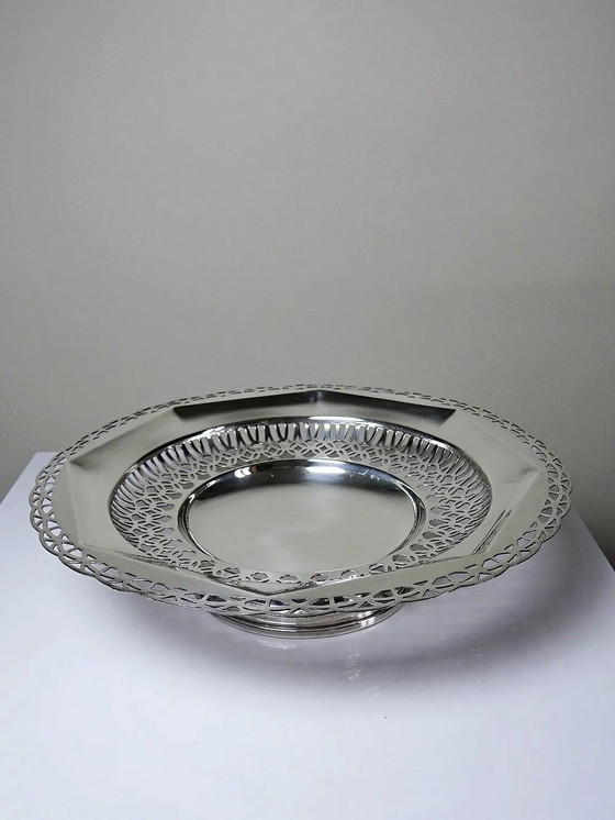 Grote opengewerkte schaal op verzilverde metalen standaard, zilversmederij Dechamps Frères. – Schalen (photo 15 of 15)