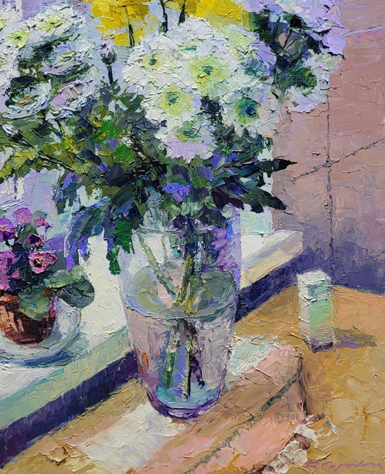 Image 1 of Flowers in a Vase on the Windowsill