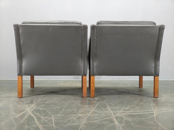 Image 1 of Paar leren loungestoelen van Børge Mogensen voor Fredericia, jaren 70