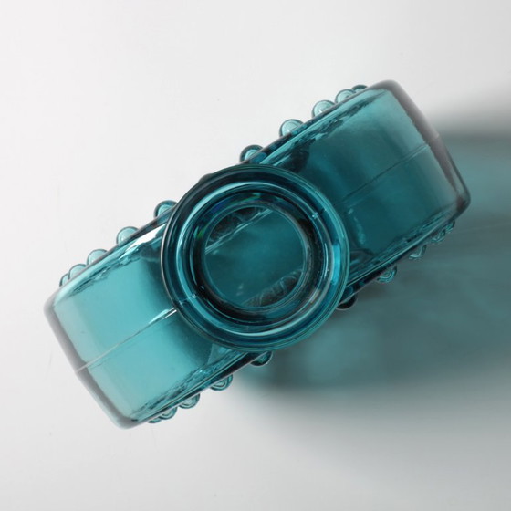 Image 1 of Large Vintage Teal Sunburst Blue Bubble Glass Vase / Erich Jachmann for WMF / 1960s