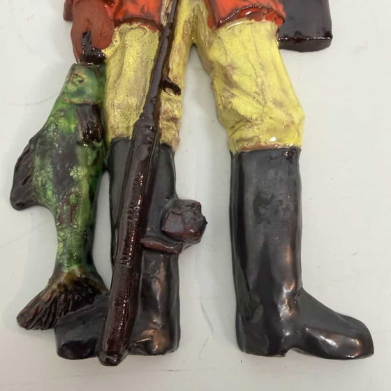 Terracotta wall decoration of a fisherman by Kany, Yellow, Mid Century Modern (photo 10 of 14)