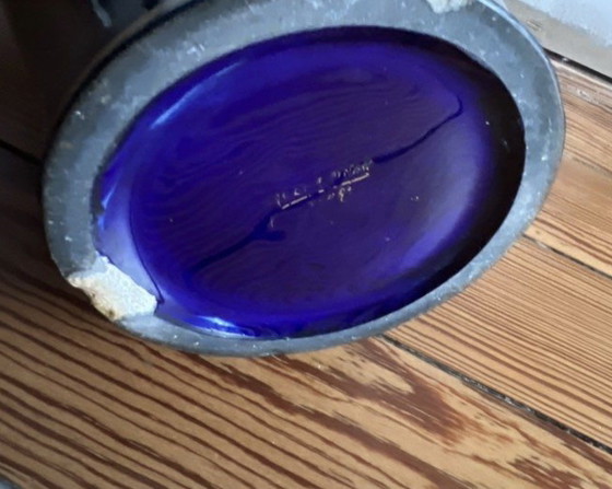 Image 1 of Vintage antieke keramische porseleinen aardewerken vaas in blauw en goud van Jaguet Pinon