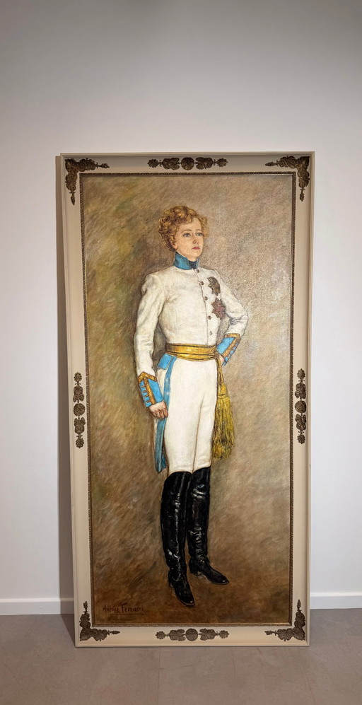 Antoine Ferracci - Óleo sobre lienzo enmarcado de gran formato, 205 x 105 cm – schilderijen tekeningen, Wood (photo 2 of 5)