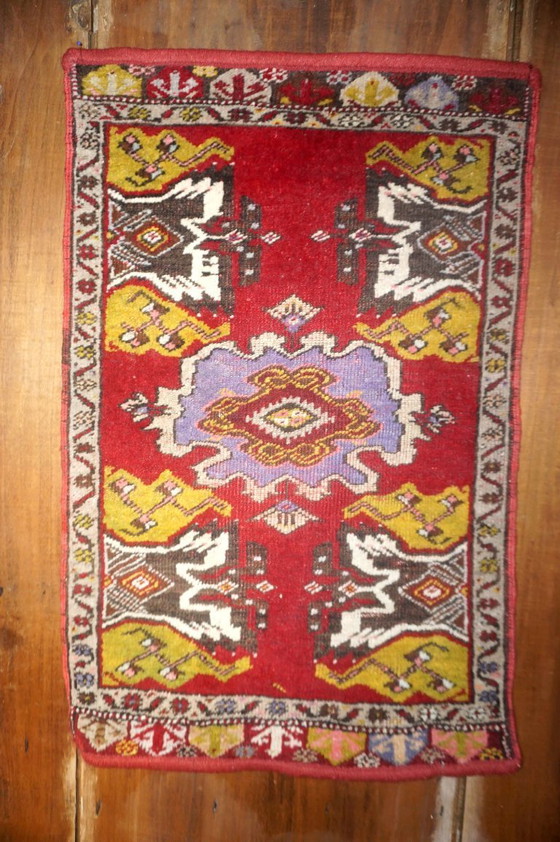 Image 1 of vintage turkish anatolian rug * red tribal rug * small area rug * geometric wool rug * boho floor mat