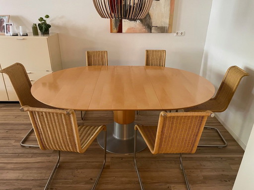 6x Tecta B20 Eetkamer stoelen, Beige / zilver