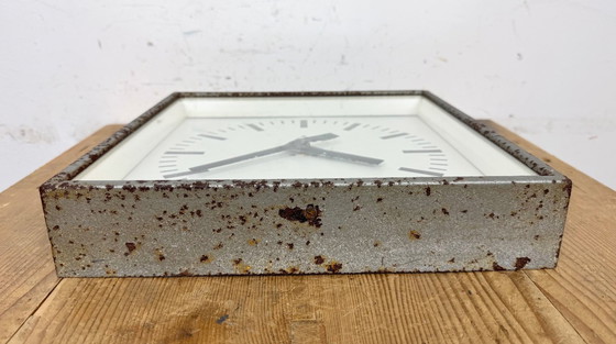 Image 1 of Grey Rusty Industrial Square Wall Clock from Pragotron, 1970s