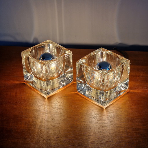 A Set Of Two Vintage Peill & Putzler Table Lamps. Cube Glass Lamps. Germany 1970s.