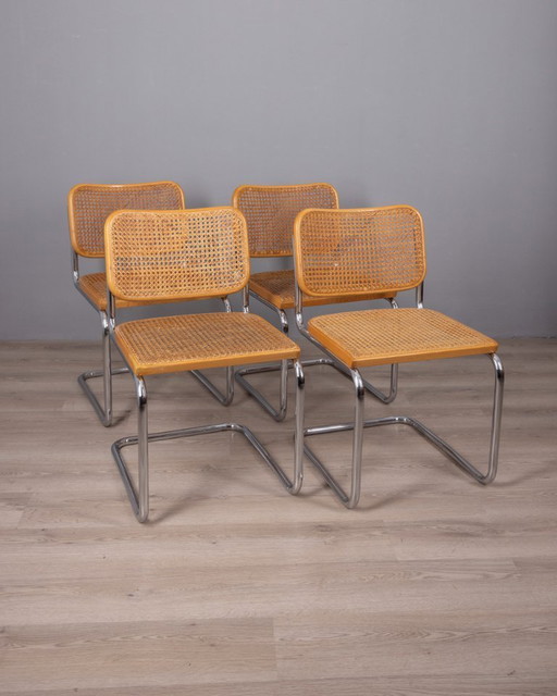 SET OF 4 VINTAGE CHAIRS FROM THE 1960S, CESCA MODEL, DESIGNED BY MARCEL BREUER FOR GAVINA