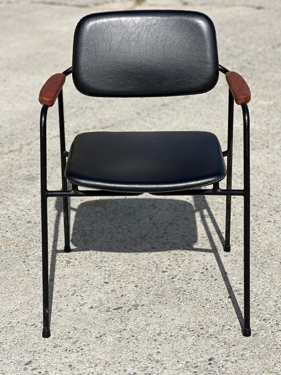 Image 1 of Fauteuil en Métal, Chêne et Simili Cuir Vintage 1950