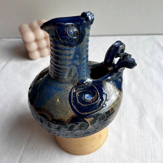 Image 1 of Sculpturaal vogelbeeldje van steengoed door Hanne Stentøj - Danish Ceramics Cobalt Blue, 1960