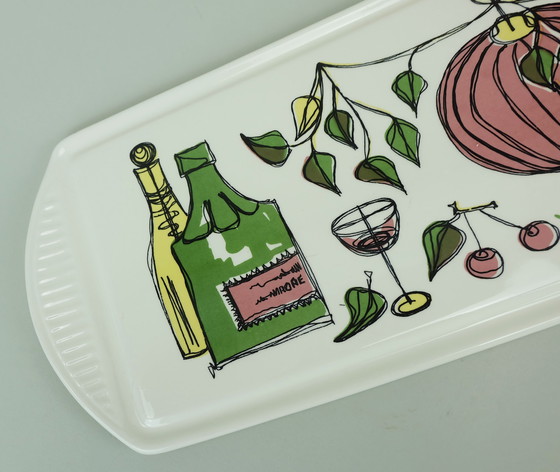 Image 1 of assiette à gâteau rectangulaire en céramique du milieu du siècle avec un beau décor 1950s 1960s