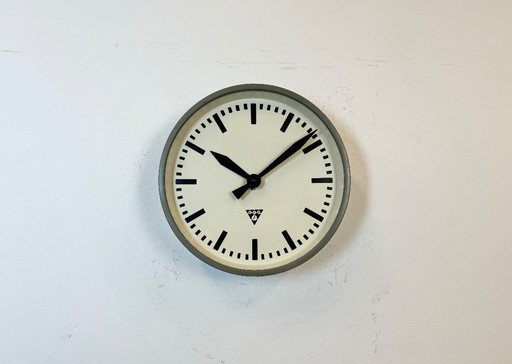 Grey Industrial Factory Wall Clock from Pragotron, 1960s