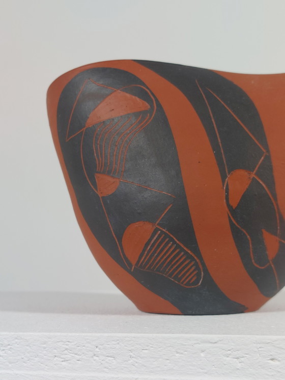 Image 1 of Vintage Mid Century Sgraffito Decor Vaas van Rudi Stahl, jaren 50