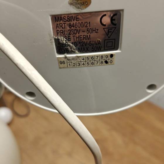 Image 1 of Postmodern desk lamp by Massive – white with green rim – 1990s