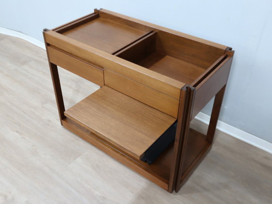 Image 1 of Angelo Mangiarotti for Molteni 4D Series solid wood Bar Cart 1970s