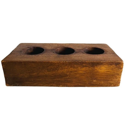 Vintage mid-century solid wood teak tealight holder 1970s