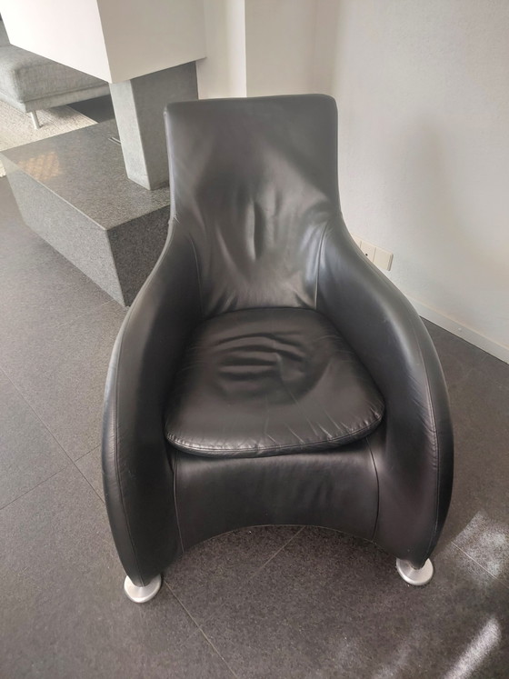 Image 1 of Zwarte leren fautteuille Loge van Montis