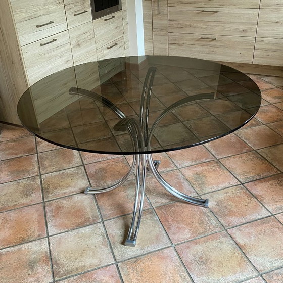 Image 1 of Roche Bobois table. 1970. Chrome and smoked glass.