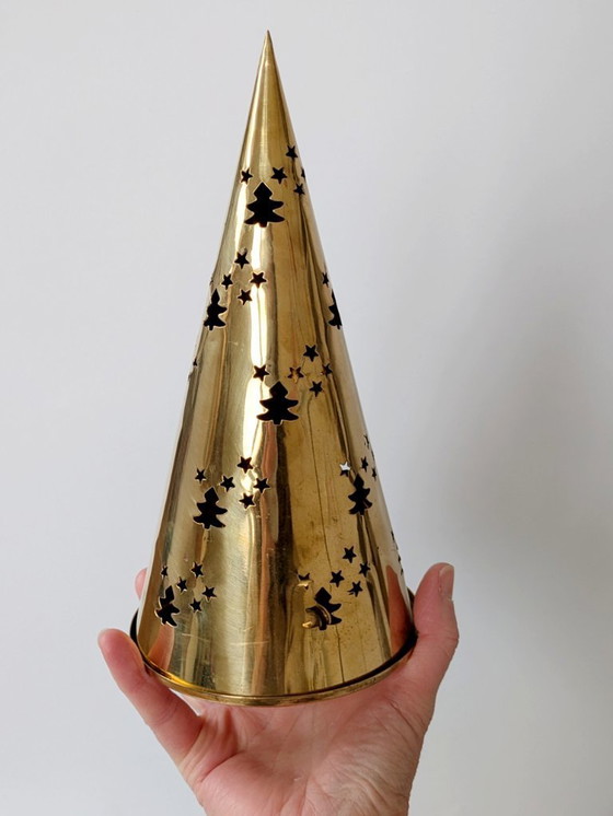 Image 1 of 4 faroles de latón para velas de árbol de Navidad | Decoración navideña de mediados de siglo