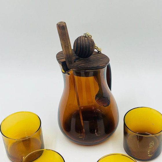 Vintage Sangria Set in Amber Glass and Wood – Glass & Decanter (photo 8 of 13)