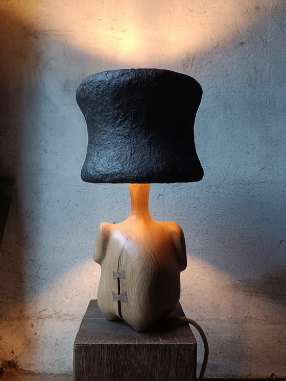 Image 1 of Designer lamp/sculpture in solid oak and papier-mâché
