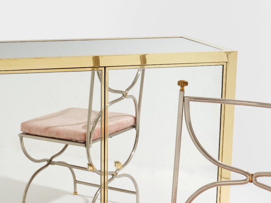 Image 1 of Michel Pigneres brass mirrored lucite feet sideboard 1970s