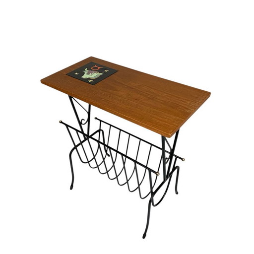 Table d'appoint vintage, porte-revues avec carreau de Hemiksem, années 50