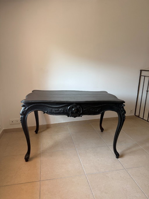 Mesa de comedor/escritorio de estilo barroco en madera de haya negra.