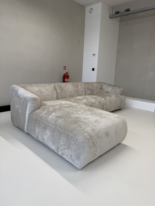 Canapé d'angle Japandi couleur sable en chenille