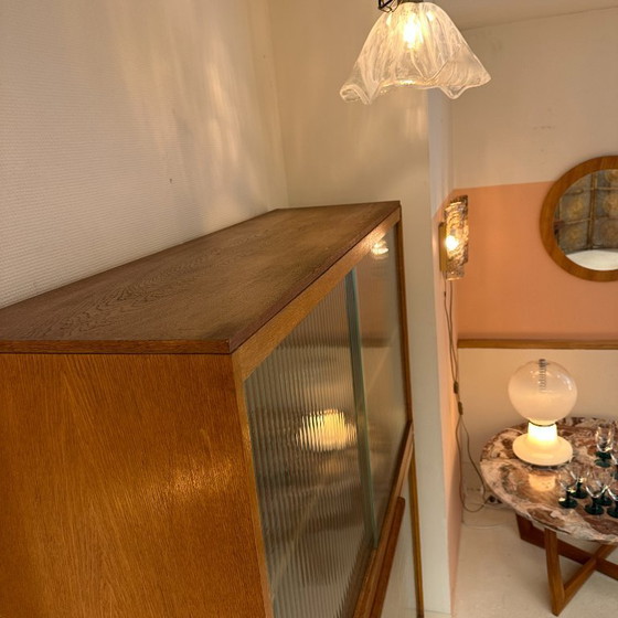 Image 1 of Tall glass display case from the 1960s with ribbed glass
