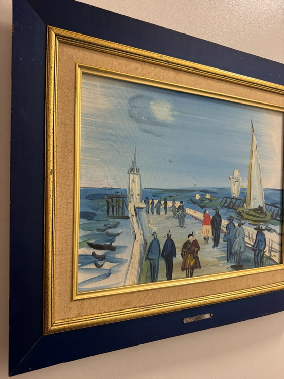 Tableau « Promenade » G.Raoux style Dufy, Peintures et dessins, Toile, Bois, Bleu (photo 12 sur 15)