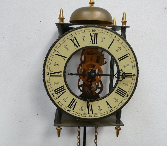 Image 1 of Hermle skeleton pendulum wall clock manual chain winding, Black Forest Germany,
