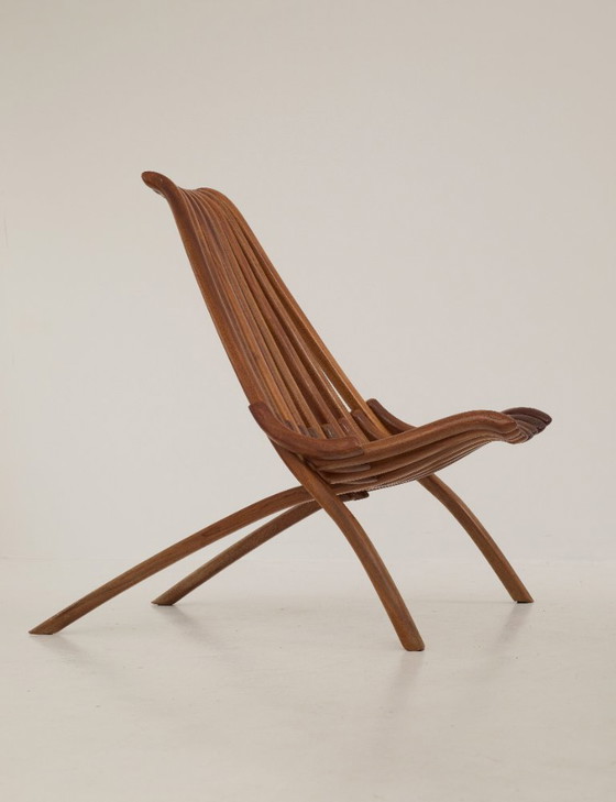 Image 1 of Vintage handcrafted folding chair in solid Iroko wood, circa 1970
