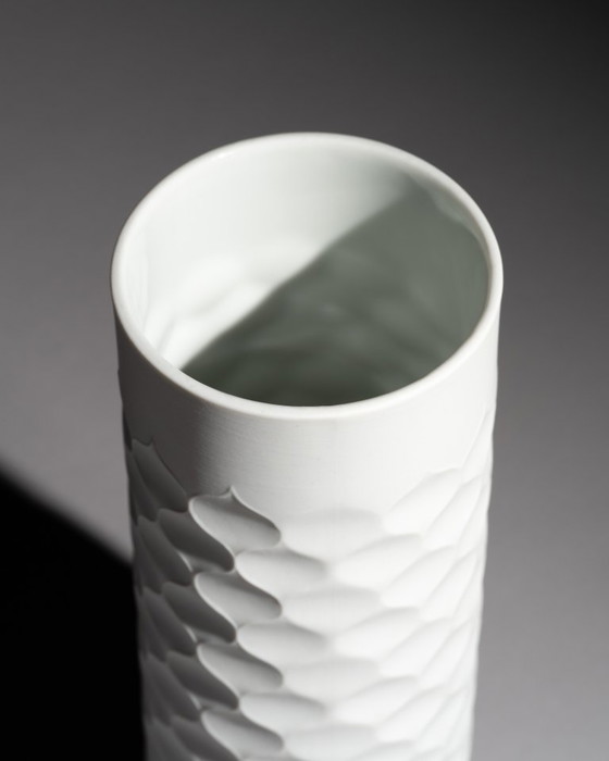 Image 1 of Vintage German RARE OP-Art Relief Bisque Porcelain Large Vase Scherzer Werne Uhl