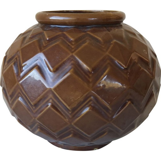 Vintage art deco enameled cast iron vase