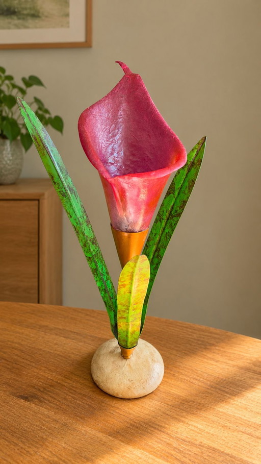 Lampe de table unique Tarogo Calla Lily - Rose/Vert - Années 80
