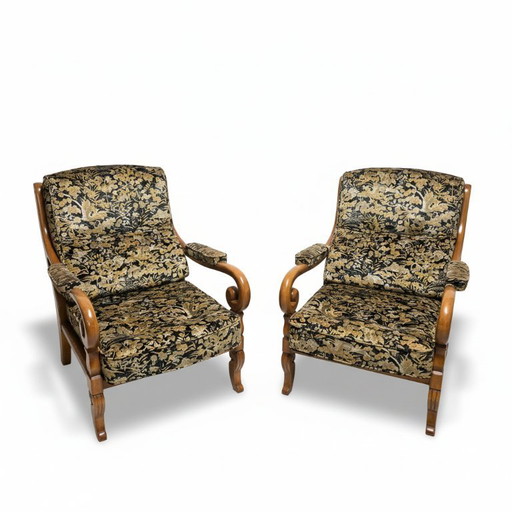 Pair of Wooden Armchairs with Curved Arms, Czechoslovakia, 1940s–1950s