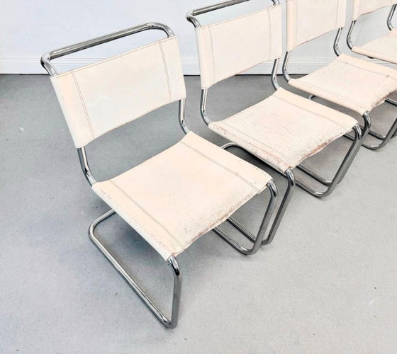 1/4 Mart Stam Thonet S33 Cantilever Chair White Leather Patina – Dining chairs, Metal, Vintage (photo 7 of 12)