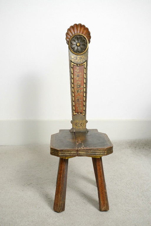 Vintage Tyrolean-Styke Hand-Painted Child’s Chair – 19th Century Alpine Folk Art