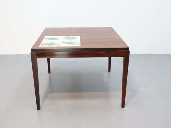 Vintage Coffee table / rosewood / ceramic tiles / square (photo 3 of 5)