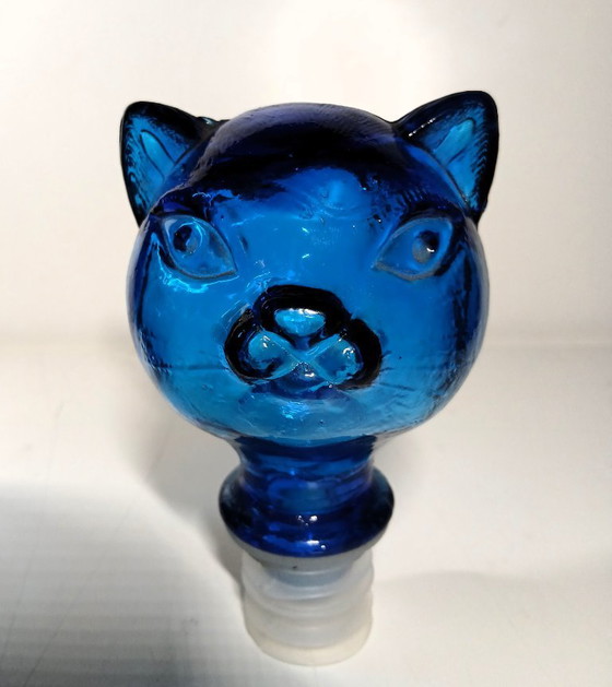 Vintage Italian Cat Decanter – Blue Empoli Glass (37 cm) – Glass & Decanter, Plastic (photo 5 of 16)