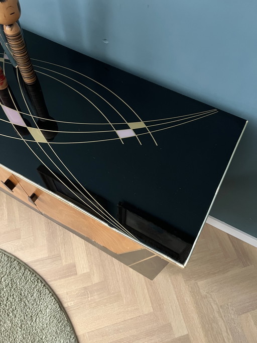 Credenza in stile rockabilly anni '50 con piano in vetro