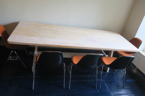 Image 1 of Large Brutalist Limed Oak Trestle Table 1940s