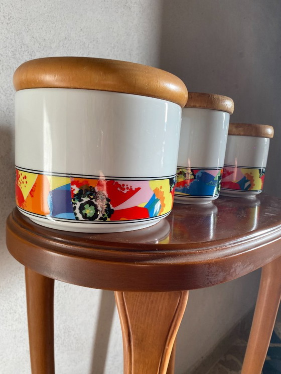 Vintage 1980's Ancap Sona Verona Porcelain Kitchen Canisters – Set of 3 – Italian Pop Design (photo 2 of 8)