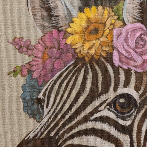 Flower Child Zebra, reproduction on canvas, 80x80 cm, Sandra Kolondam