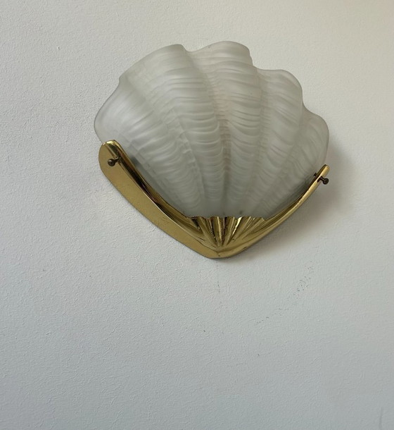 Image 1 of Lampada da parete vintage, ottone e vetro sabbiato, Francia 1960