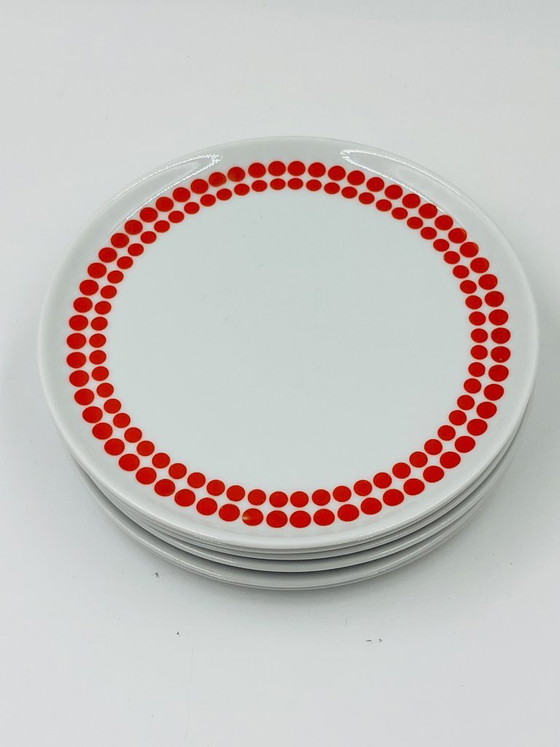 Image 1 of Winterling Bavaria Red Polka Dot Porcelain Lunch Service 70s