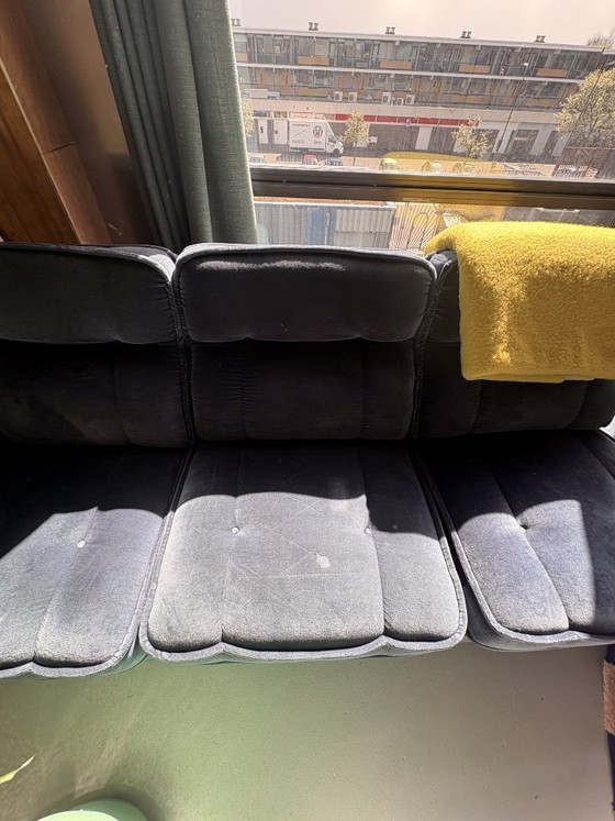 Image 1 of Canapé modulable Hukla 6 pièces avec fauteuil assorti, velours bleu années 70