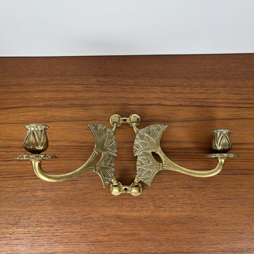 Antique Brass Wall Candle Holder – Art Deco Double Arm Wall Light