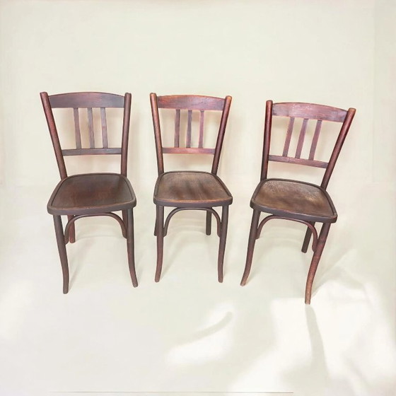 Image 1 of Sillas clásicas de café/bistro de nogal/madera curvada ca. 1950 con pátina